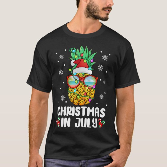 T-shirt Noël En Juillet Funny Ananas Xmas Arbre Été (Devant)
