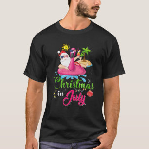 T-shirt Noël En Juillet Funny Père Noël Flamant rose Plage