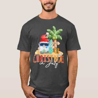 T-shirt Noël En Juillet Funny Père Noël Summer Beach Vacat