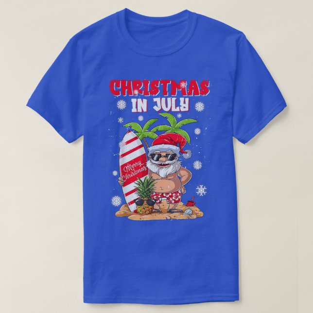 T-shirt Noël En Juillet Funny Père Noël Summer Funny Beach (Design devant)
