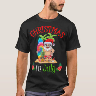 T-shirt Noël En Juillet Funny Père Noël Surf Été