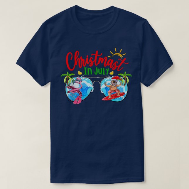 T-shirt Noël En Juillet Lunettes de soleil Père Noël Beach (Design devant)
