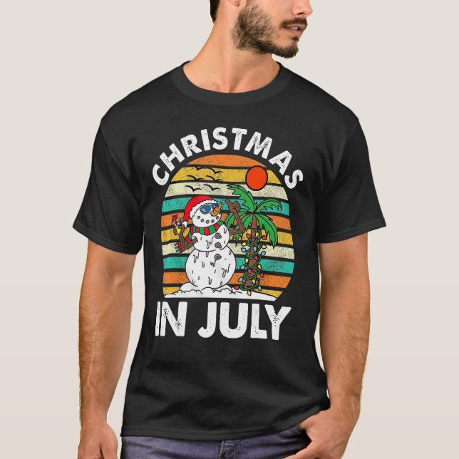 T-shirt Noël En Juillet Melting Snowman Beach Summer Ret (Devant)