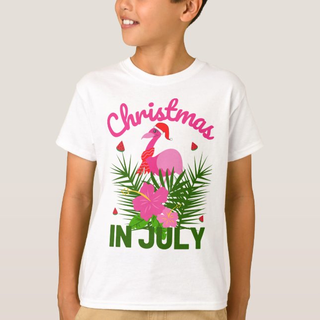 T-shirt Noël en juillet mignon père Noël flamingo (Devant)