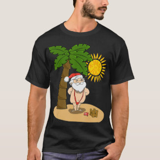 T-shirt Noël en Juillet Père Noël Beach Bain de soleil rou