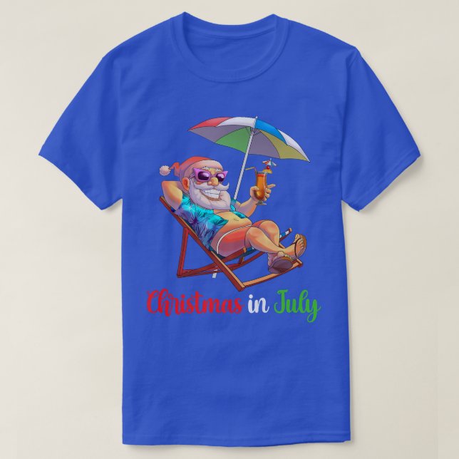 T-shirt Noël En Juillet Père Noël Beach Chaise Umbrella Co (Design devant)
