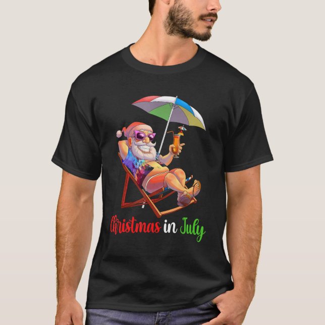 T-shirt Noël En Juillet Père Noël Beach Chaise Umbrella Co (Devant)