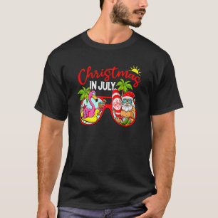 T-shirt Noël En Juillet Père Noël Beach Flamant rose Surf 
