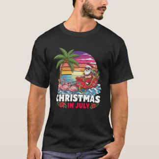 T-shirt Noël en juillet Père Noël Beach Voyage Tropical Su