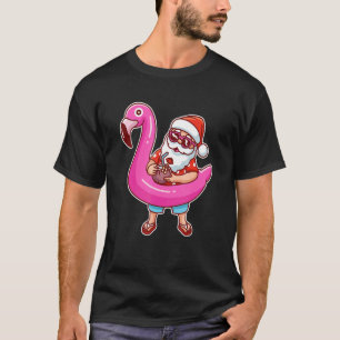 T-shirt Noël En Juillet Père Noël Flamant rose Été Hawaïen