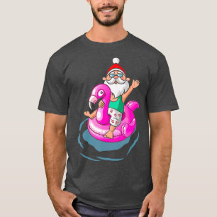 T-shirt Noël en juillet Père Noël Hawaii flamingo été