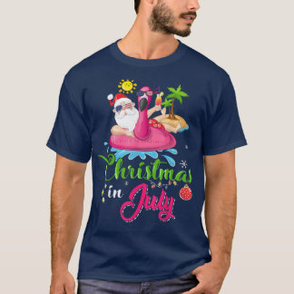 T-shirt Noël en juillet Père Noël Hawaiian Pink Flamant ro