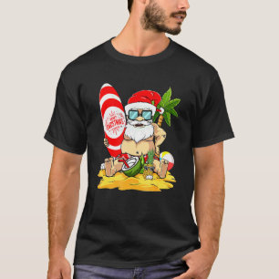 T-shirt Noël En Juillet Père Noël Hawaiian Surfing Pour Su