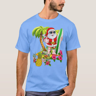 T-shirt Noël en juillet Père Noël Hawaiian Surfing Summer 
