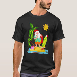 T-shirt Noël En Juillet Père Noël Hawaiian Surfing Summer 