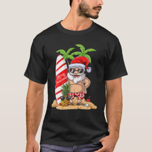 T-shirt Noël En Juillet Père Noël Hawaiian Surfing T Été