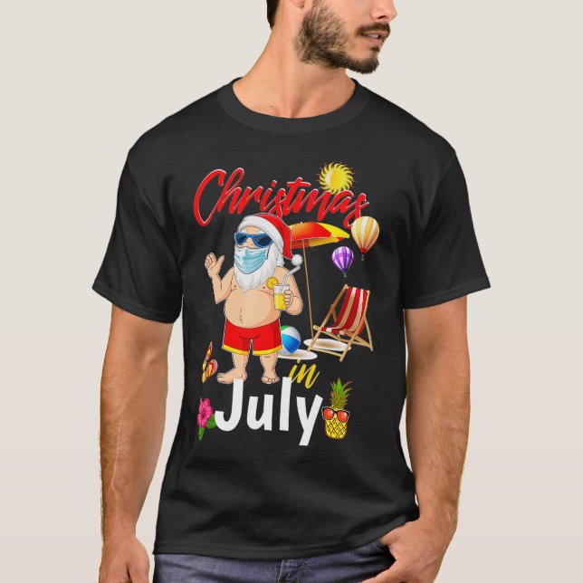 T-shirt Noël en juillet Père Noël Mask Hawaiian Summer Bea (Devant)