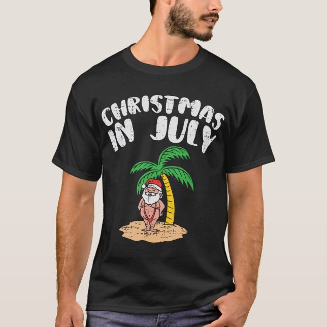 T-shirt Noël En Juillet Père Noël Palm Tree Beach Été Tri (Devant)