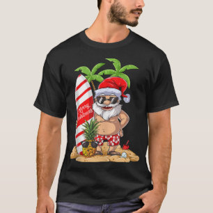 T-shirt Noël en juillet Père Noël Surf Hawaï Hommes été S