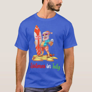 T-shirt Noël En Juillet Père Noël Surfer Surfboard S