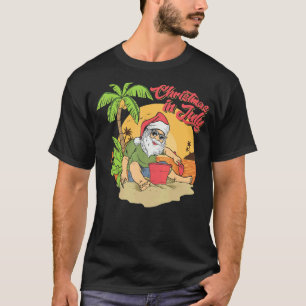 T-shirt Noël En Juillet Plage Santa Claus Été Solstique