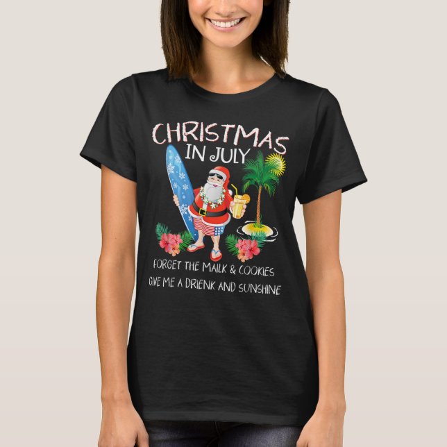 T-shirt Noël En Juillet Pool Party Père Noël (Devant)
