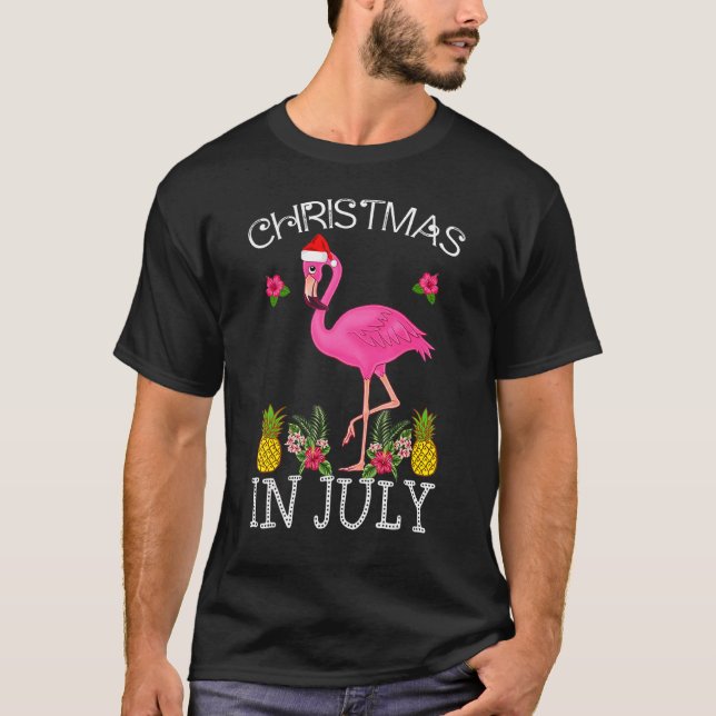 T-shirt Noël En Juillet S Pour Femmes Flamant rose Rose (Devant)