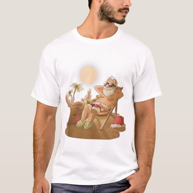 T-shirt Noël en juillet santa claus hawaiian x mas tropi (Devant)