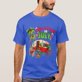 T-shirt Noël en juillet T Funny Père Noël Summer Camping