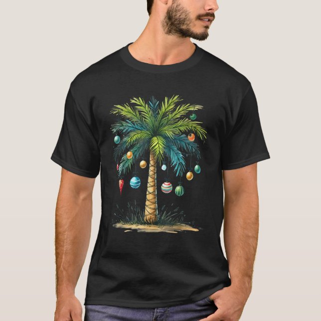 T-shirt Noël En Juillet Tropical Christmas Beach Palm Tr (Devant)
