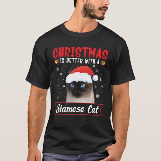 T-shirt Noël Est Mieux Avec Un Chat Siamois Joyeux Noël (Devant)