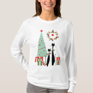 T-shirt Noël frais moderne de chat de la moitié du sièc