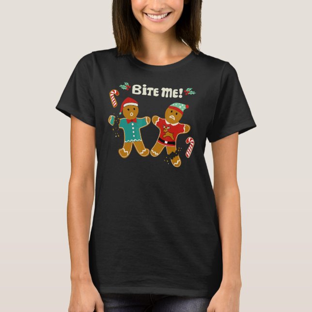 T-shirt Noël Gingpain d'épice Hommes Cookie Bite Me (Devant)