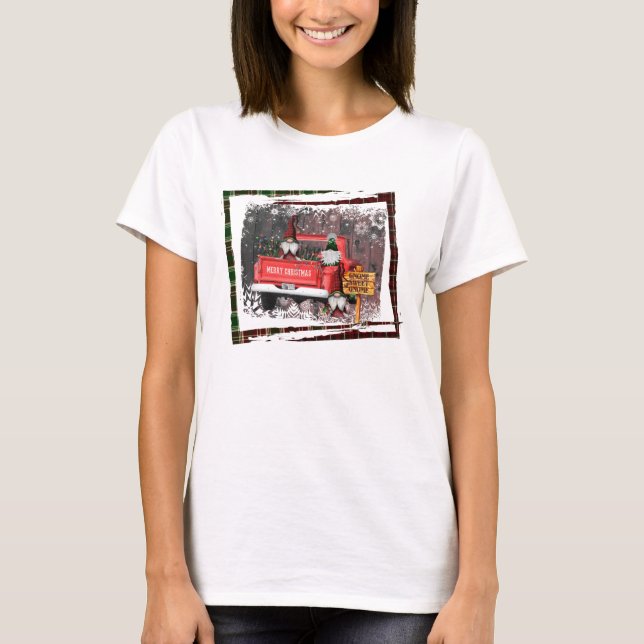 T-shirt Noël Gnome Sweet Gnome Camion Rouge Plaid Rustique (Devant)