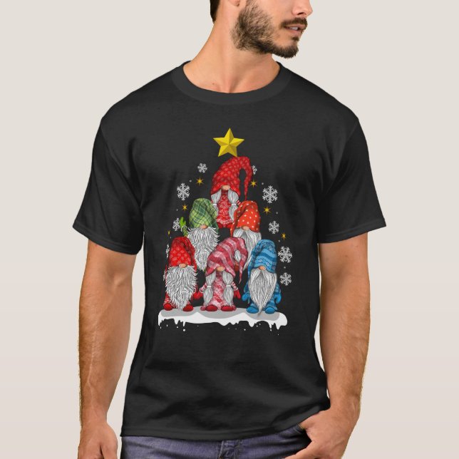 T-shirt Noël Gnomes Jardin Gnome Xmas Pine Tree (Devant)