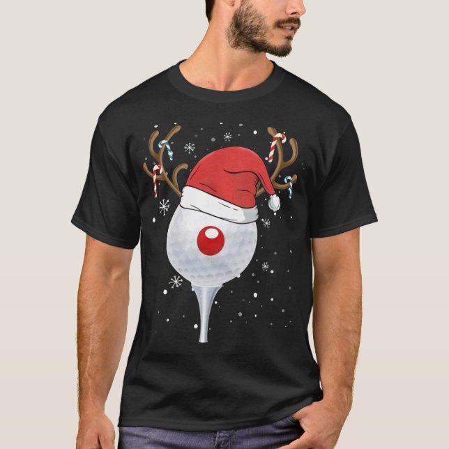 T-shirt Noël Goft Reindeer Funny Santa Hat Golf Lover (Devant)