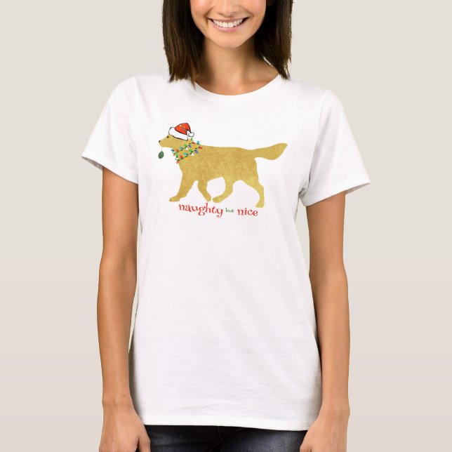 T-shirt Noël Golden Retriever Naughty, mais Nice (Devant)