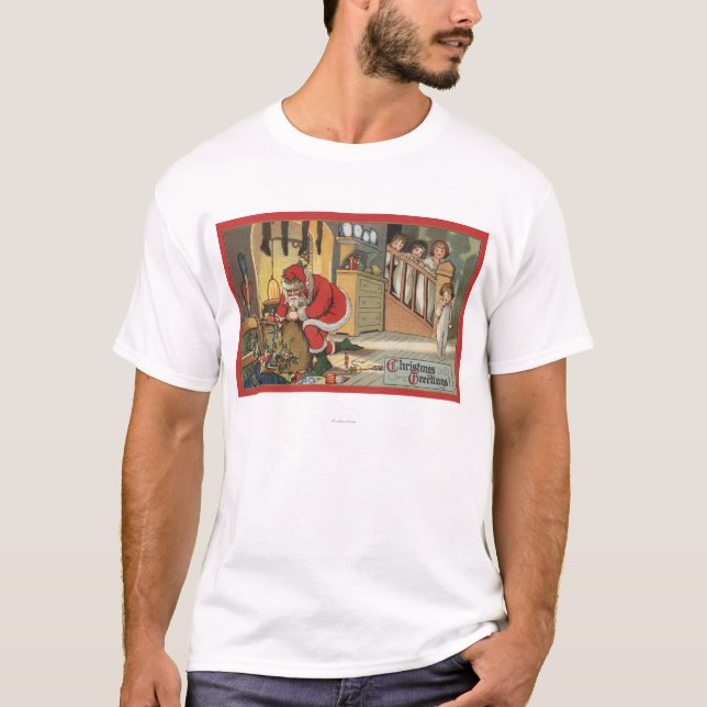 T-shirt Noël GreetingSanta retirant des cadeaux (Devant)