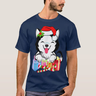 T-shirt Noël Husky Chien mignonne Vacances Père Noël Xmas 