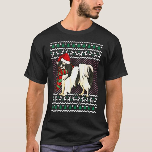 T-shirt Noël Japonais Chien Chanteur Santa Hat Vilain Noël (Devant)