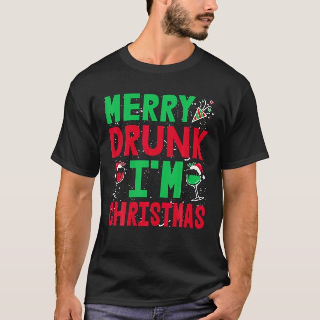 T-shirt Noël Joyeux couché Je suis Noël Vin Santa Chapeau (Devant)