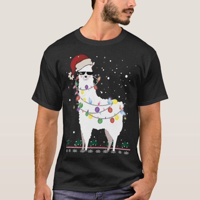 T-shirt Noël Llama Santa Hat Ugly Xmas Arbre Alpaca Gi (Devant)