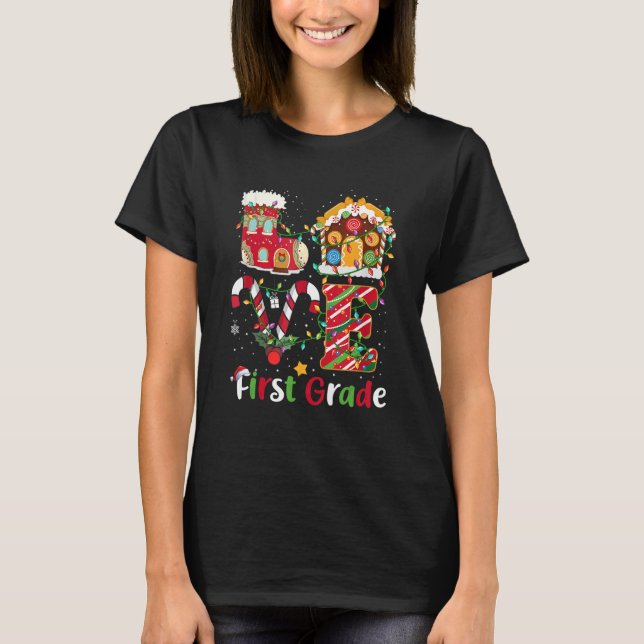 T-shirt Noël Lumières Amour Enseignant de première année N (Devant)