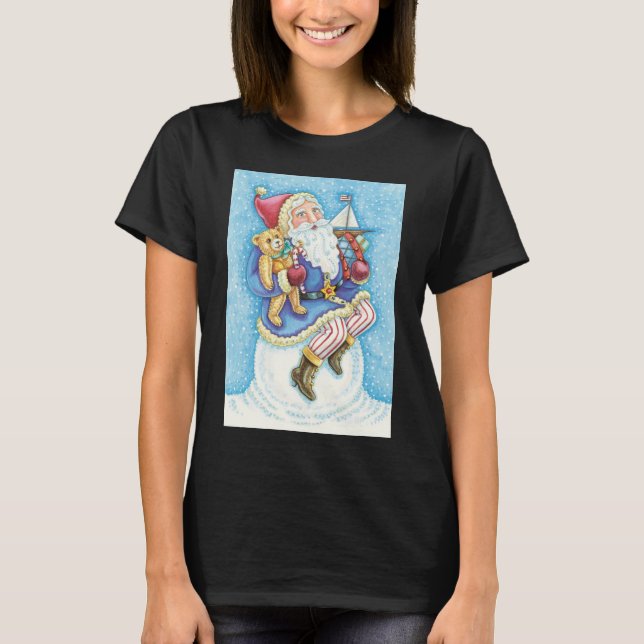 T-shirt Noël mignon, le Père Noël sur Snowball avec jouets (Devant)