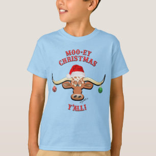 T-shirt Noël Moo-ey, Longhorn Steer