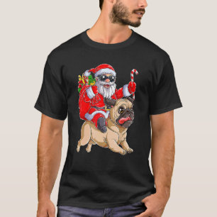 T-shirt Noël Noël Père Noël à Cheval Pug Mignon