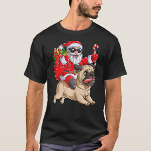 T-shirt Noël Noël Père Noël à cheval sur un Pug