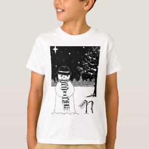 T-shirt Noël noir et blanc de bonhomme de neige mignon