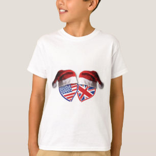 T-shirt Noël Patriotique Royaume-Uni États-Unis Coeurs
