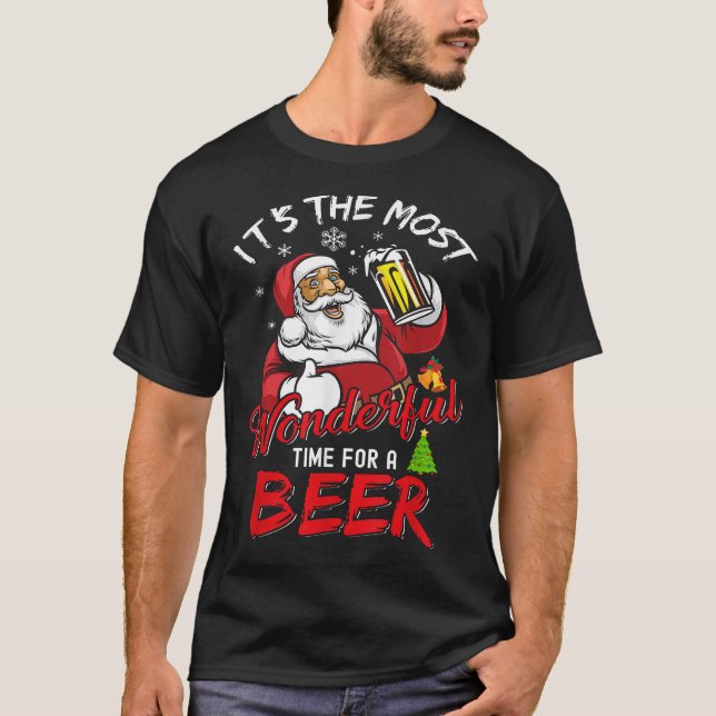 T-shirt Noël Père Noël Boire la bière Merveilleuse (Devant)